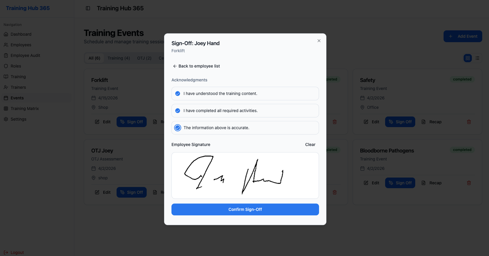 Digital sign-off